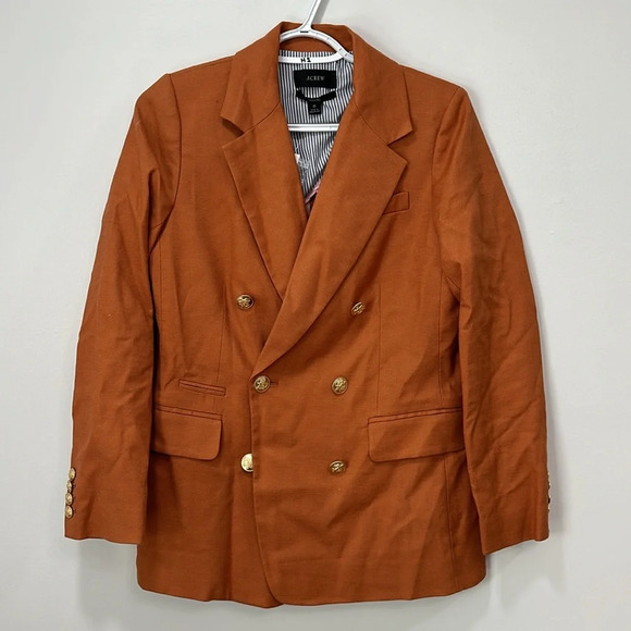 J Crew Womens Bristol Blazer 0 Linen Business Burnt Orange Fall Gold Button NEW - Picture 1 of 8